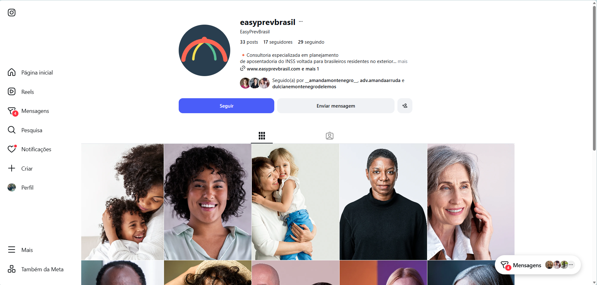 Perfil do EasyPrevBrasil no Instagram