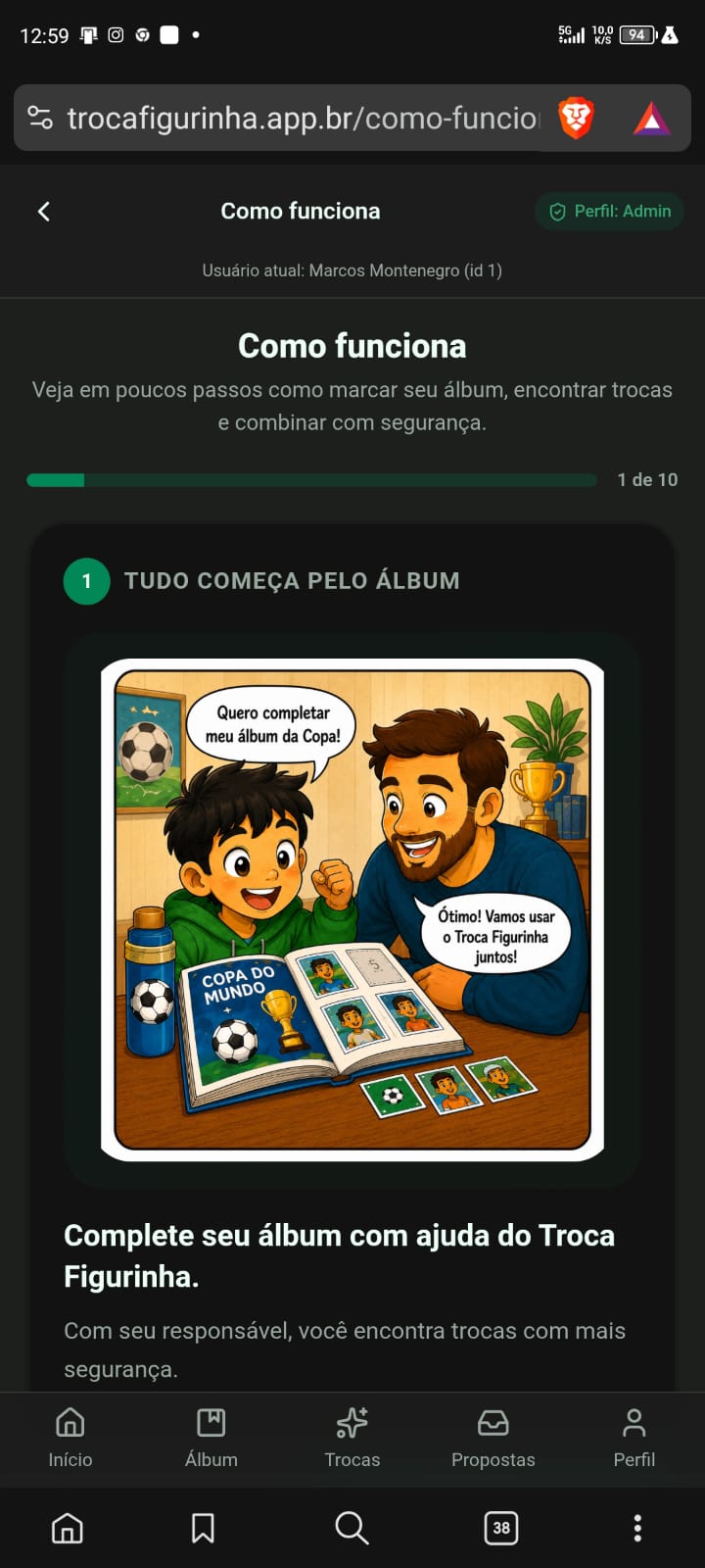 Tela Como funciona do Troca Figurinha com passo a passo ilustrado
